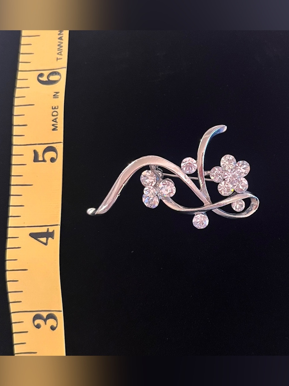 Silver Floral Rhinestone Brooch - Picture 2 of 4